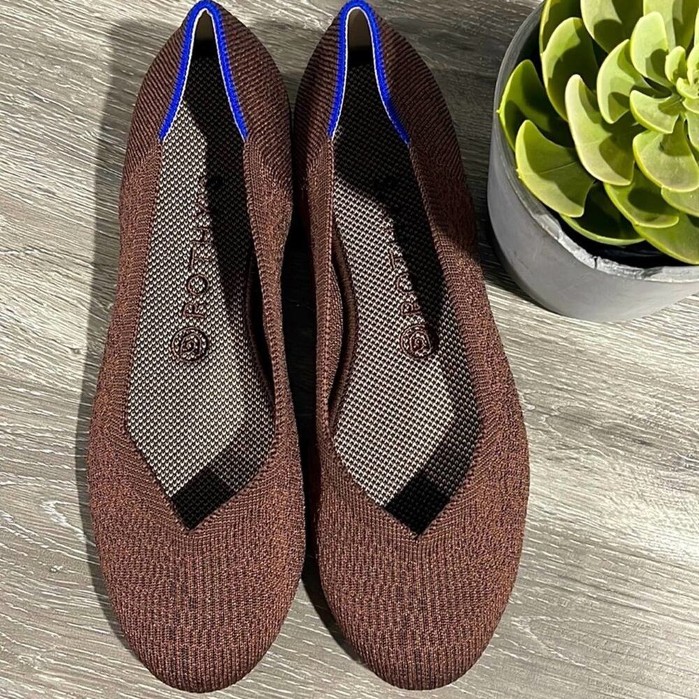 Rothys Round Truffle Python Size 8 Brown Flat Sho… - image 1